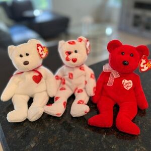 Ty Beanie Baby Sizzle Kissy Secret Plush Valentines Day Bears Gift Toy Lot of 3